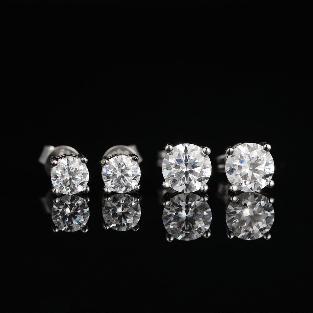 S925 Round Cut Moissanite Earrings- 1-2CT Total
