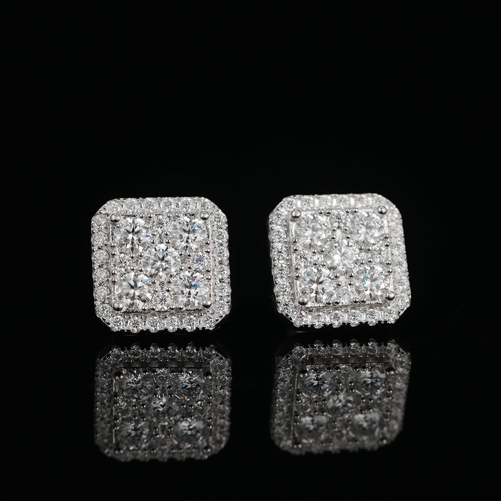 S925 Square Princess Cut Stud Earrings-1.6CT Total