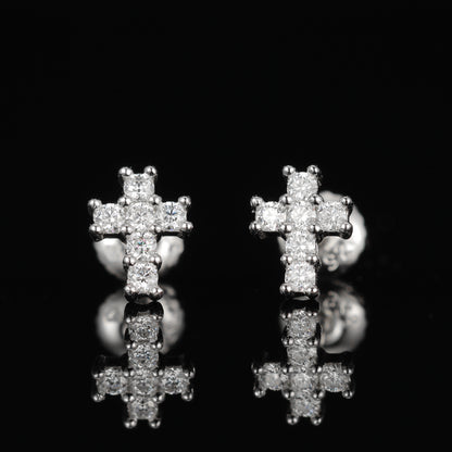 S925 Moissanite Studs Pave Cross Earrings