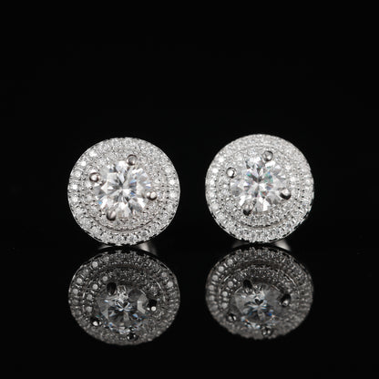 S925 Pave Halo Round Moissanite Studs Earrings