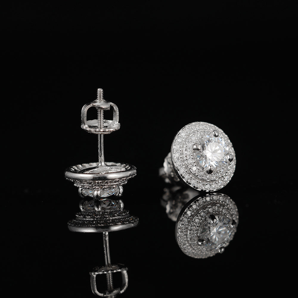 S925 Pave Halo Round Moissanite Studs Earrings