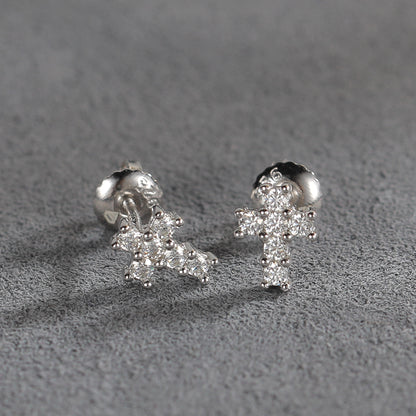 S925 Moissanite Studs Pave Cross Earrings