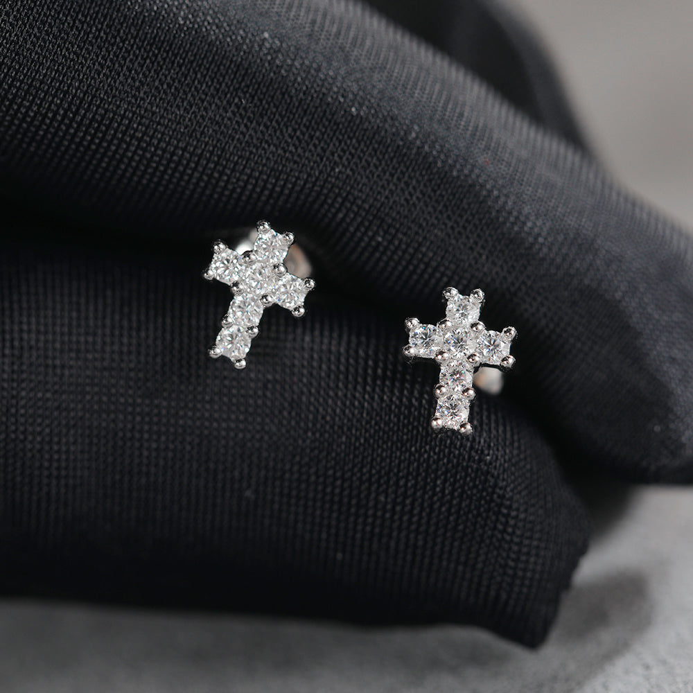 S925 Moissanite Studs Pave Cross Earrings