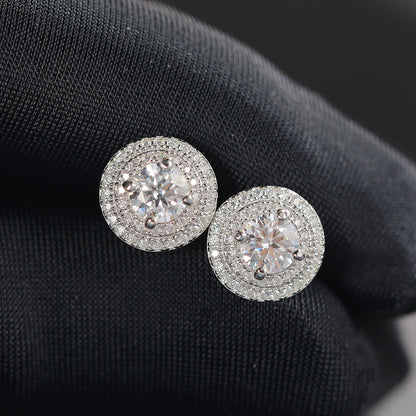 S925 Pave Halo Round Moissanite Studs Earrings