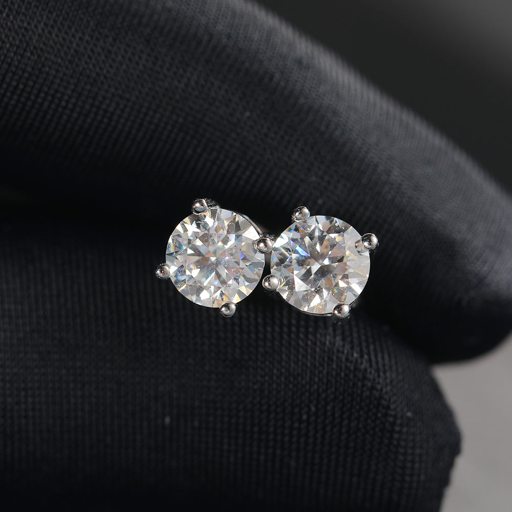 S925 Round Cut Moissanite Earrings- 1-2CT Total