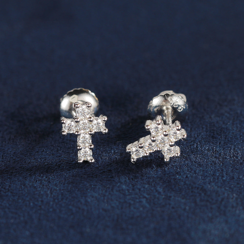 S925 Moissanite Studs Pave Cross Earrings