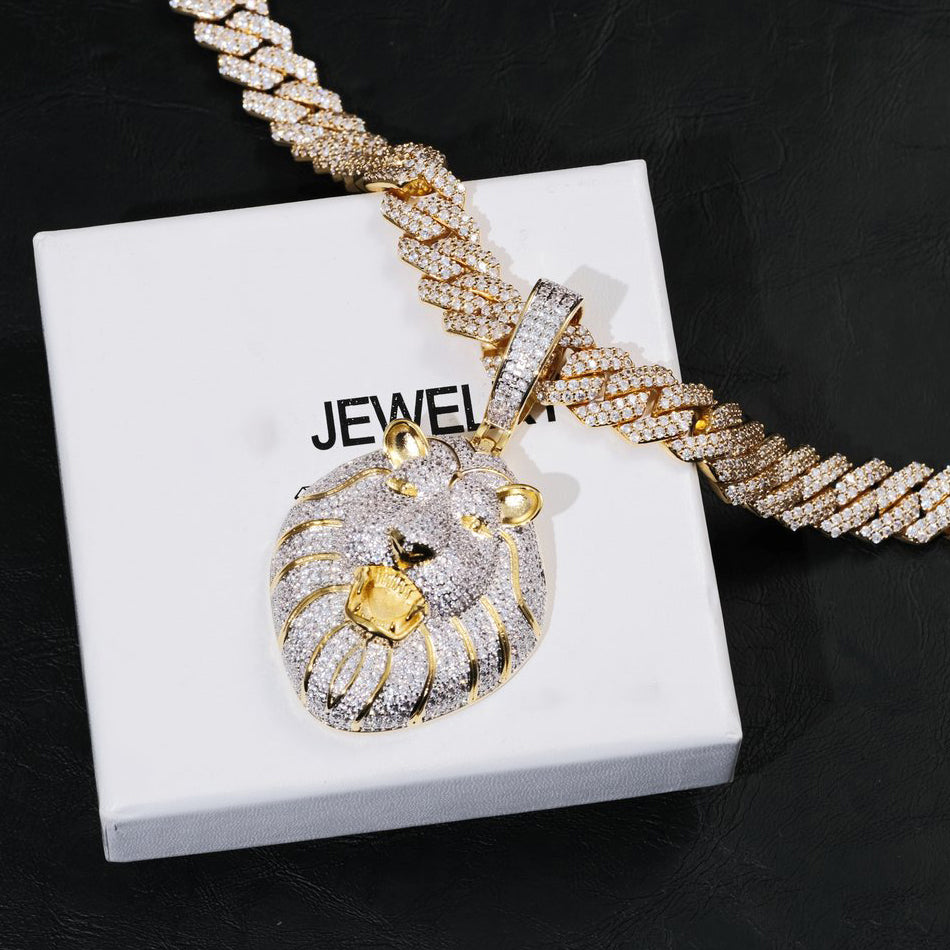 ICED ROARING LION NECKLACE