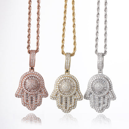 Iced Hamsa Hand Pendant