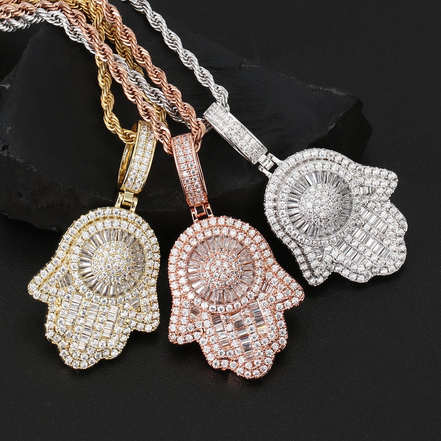 Iced Hamsa Hand Pendant