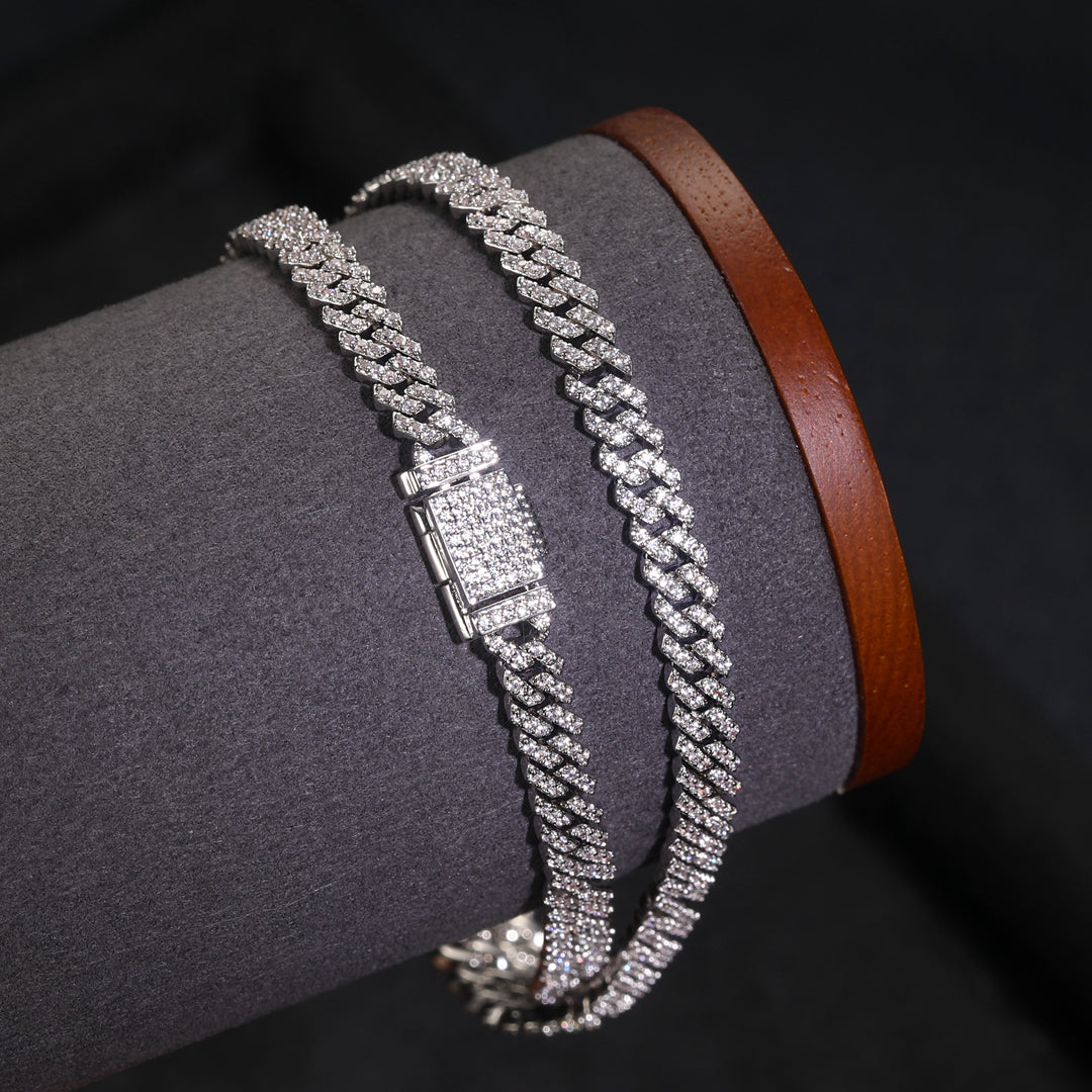 6MM S925 Moissanite Prong Cuban Bracelet or Chain