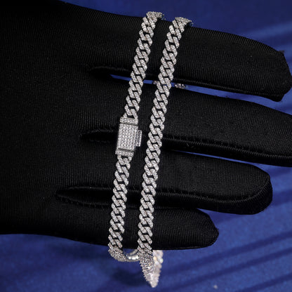 6MM S925 Moissanite Prong Cuban Bracelet or Chain